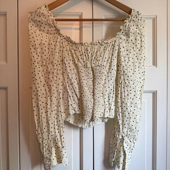 Reformation Matteo Top in Polka Dot Print NWT Long Sleeve Square Neck Blouse - Picture 7 of 7